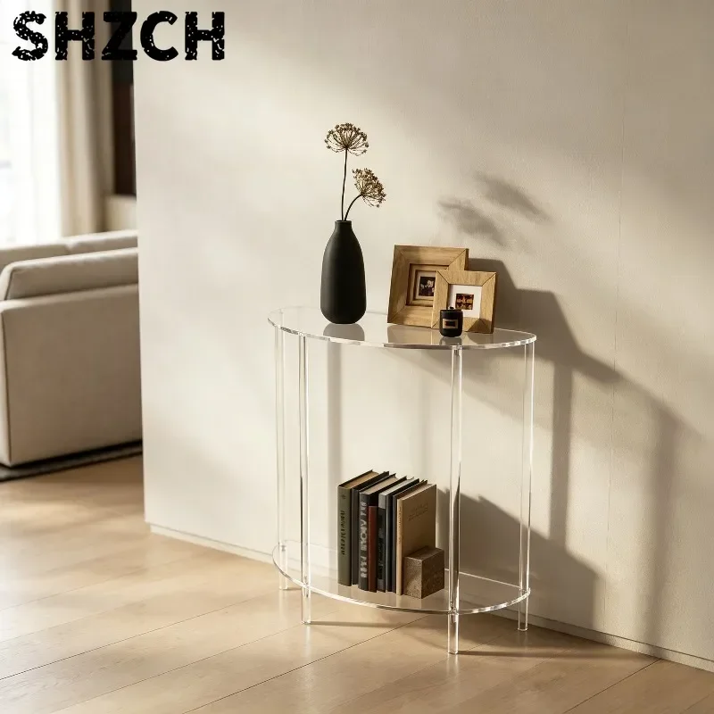 Acrylic Arced Spliced Entryway Shelf, Transparent Semi-Circular Table Modern Minimalist, Small Space Visual Light Luxury