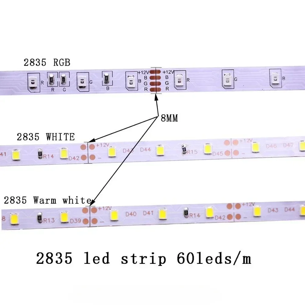 5M 60 120 240 480Leds M LED Strip 2835 SMD DC12V High Bright Flexible LED Rope Ribbon Tape Light Warm White / Cold White