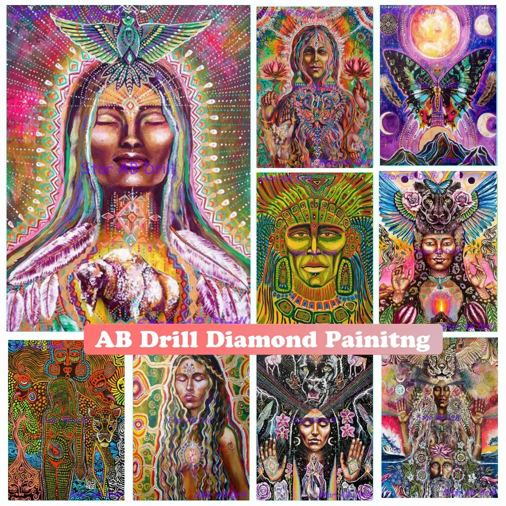 Mayan Gods Tree Of Life AB Drill Diamond Art Painting New 2023 Shamanic Goddess Of Abundance 5D DIY Cross Stitch Kit Home Decor