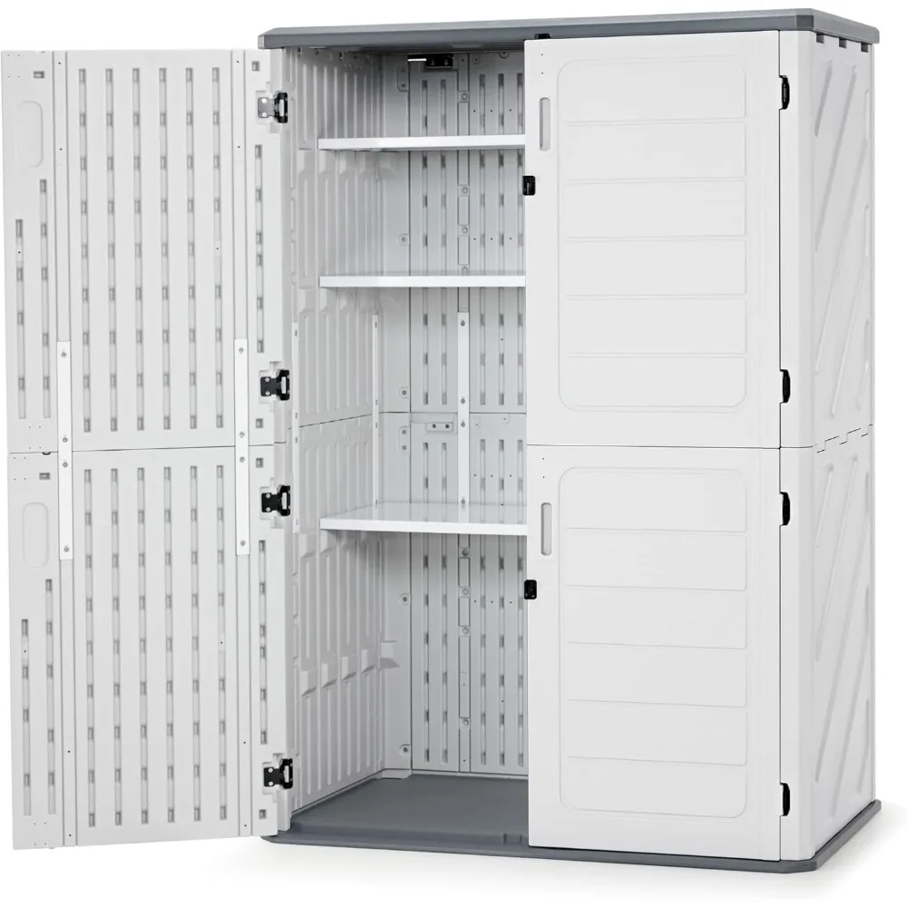 

50 Cu.Ft Plastic Outdoor Storage Cabinet with Shelves, 4.3 x 2.5 ft Waterproof Resin Outdoor Storage Shed with Floor