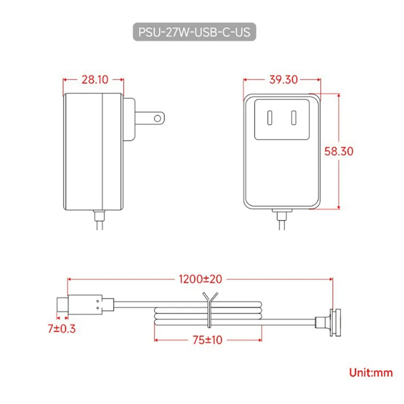

EF-For Raspberry Pi Generation 5 27W USB Type-C PD Power Supply USB-C Interface Multi-Function Power Supply With US Plug Durable