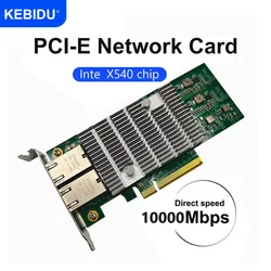 10G Inte X540-T2 Ethernet Card PCI-E To RJ45 Double Port Nework Extend 10Gbps/5Gbps/2.5Gbps/1Gbps Adapter Support PC Win10/11