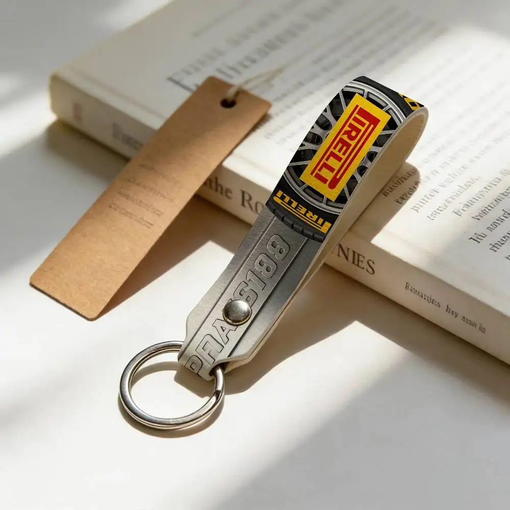

For Logo PIRELLI High Quality PU Leather Moto Keychain Vintage Style Key Pendant For Scooter Motocross