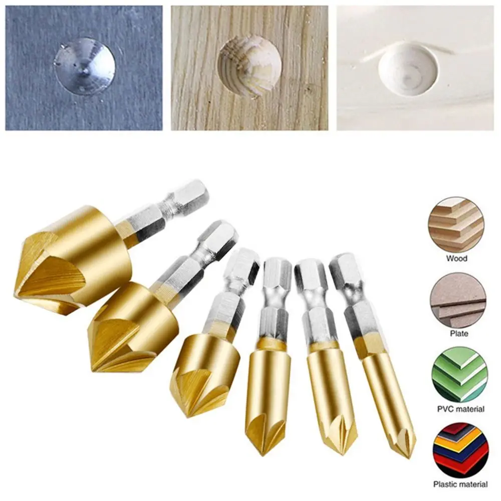 1pcs 6/8/9/12/16/19mm Hss Countersink Boring Drill Bit Set for Wood Metal Quick Change Drill Bit Tool Hex Chamfer Drill Tool Set