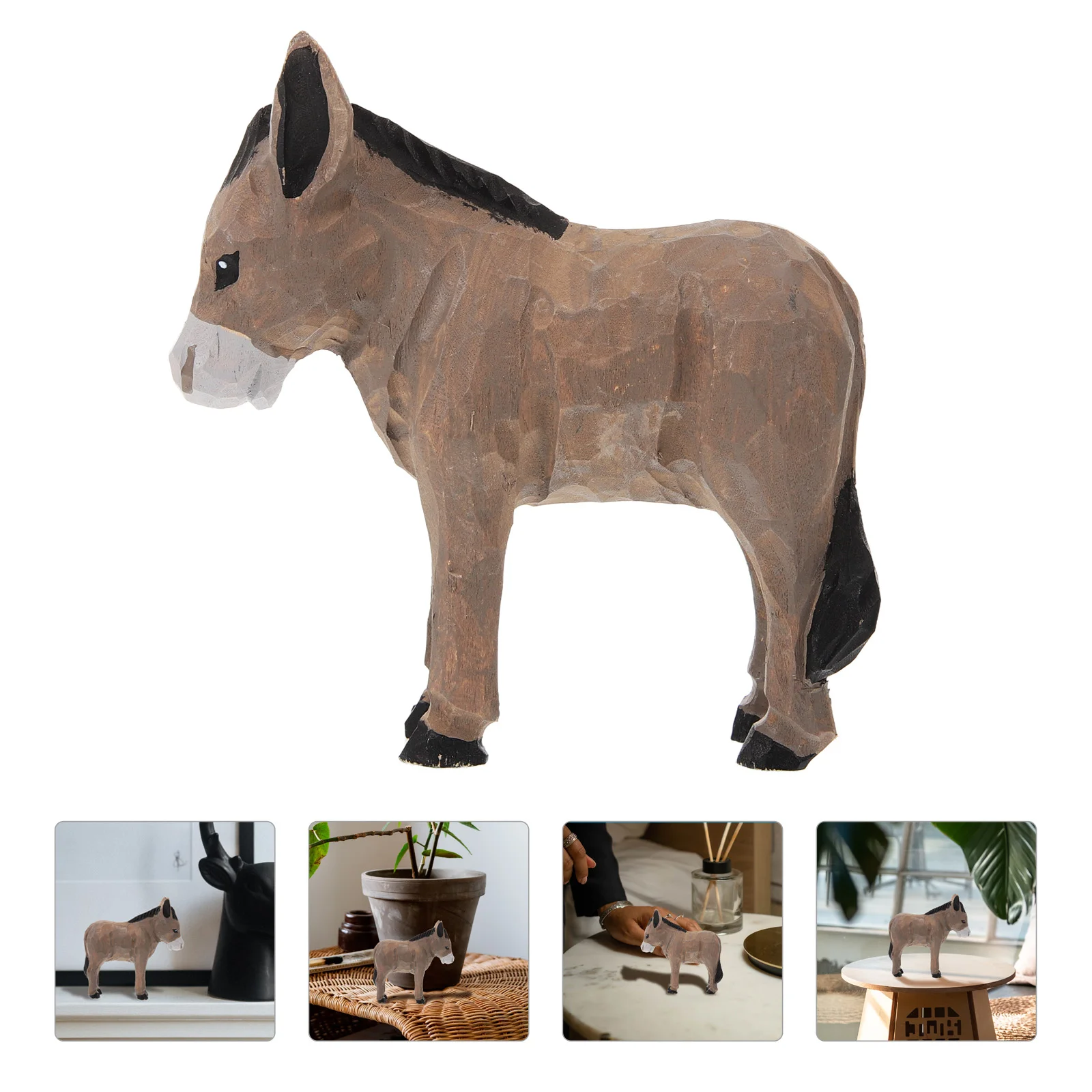 

Wooden Donkey Ornaments Figurines Sculpture Statue Crafts DIY Desktop Decoration