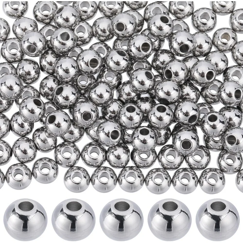 

1 Box 150Pcs Metal Spacer Beads 6mm Stainless Steel Beads Bulk Seamless Loose Bead 2mm Hole Ball Beads Bulk Small Rondelle Beads