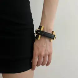 new exaggerated fashion show metal leather wide open bracelet light luxury luxury small high-grade exquisite bracelet