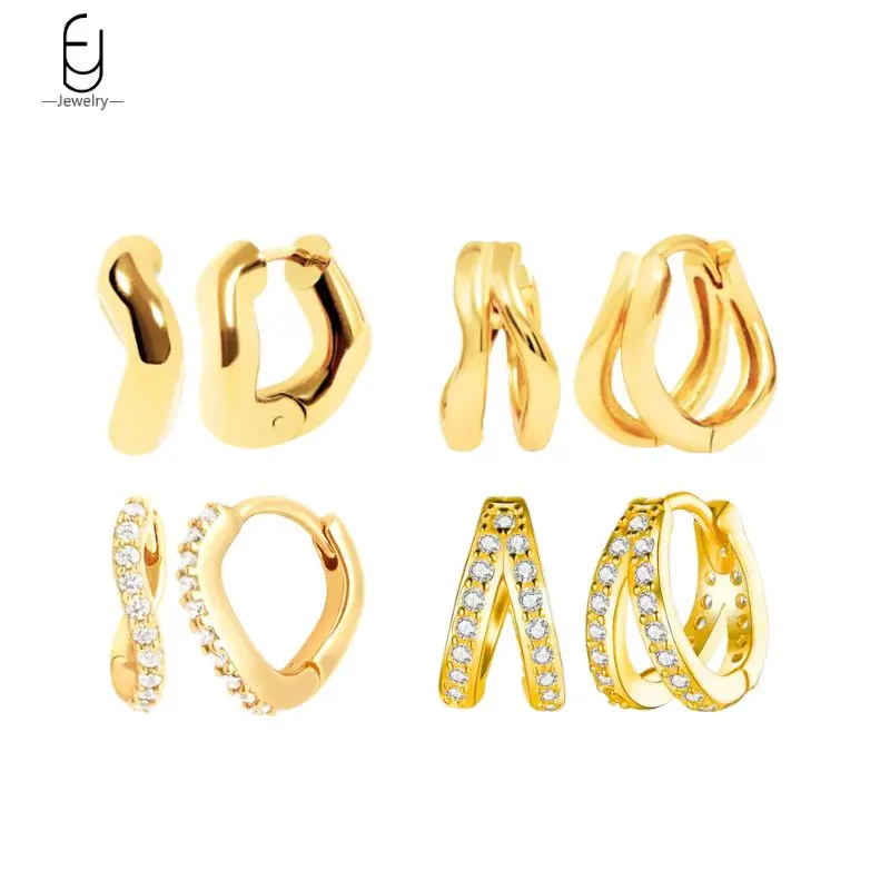 

925 Sterling Silver Needle Simple Irregular Distort Hoop Earrings Fashion Zirconia Double Circle Earrings Women's Fine Jewelry