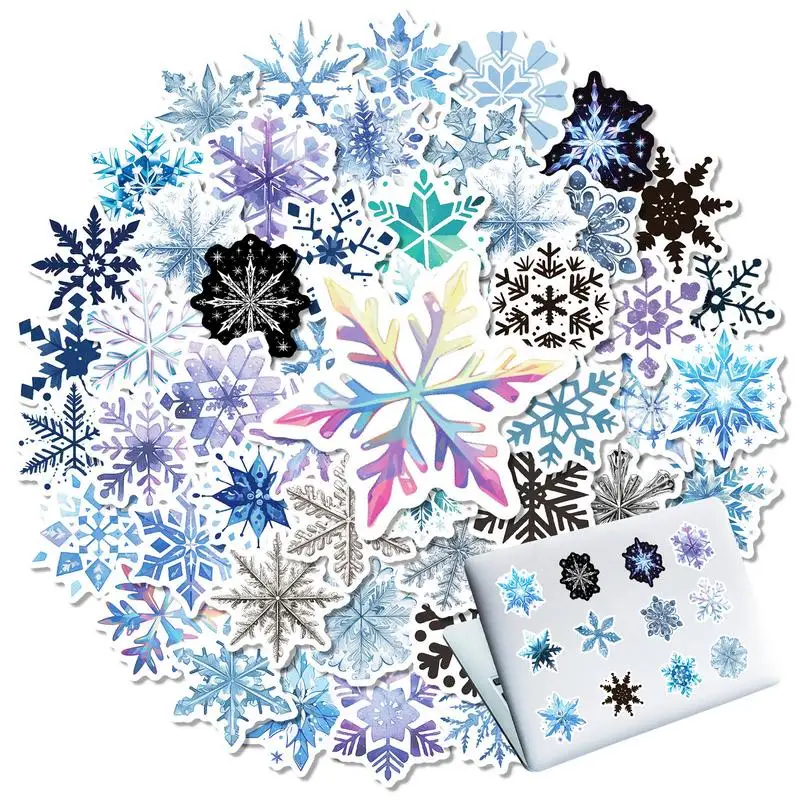 Christmas Snowflake Decals 50X Non-Repeating Snowflake Skateboard Stickers Winter Stickers For Window Water Bottle Refrigerator