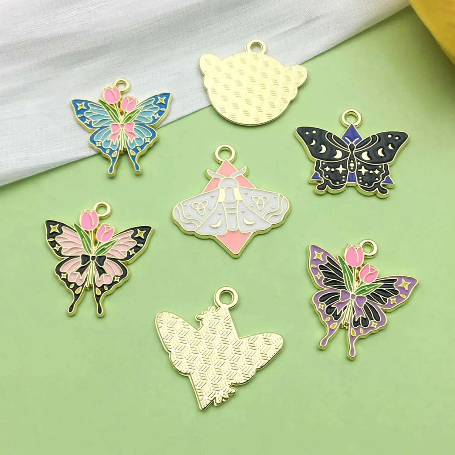 10/12pcs Enamel Colorful Halloween Charms Exquisite Pattern Moth Butterfly Design Pendants for DIY Jewelry Making Accessories