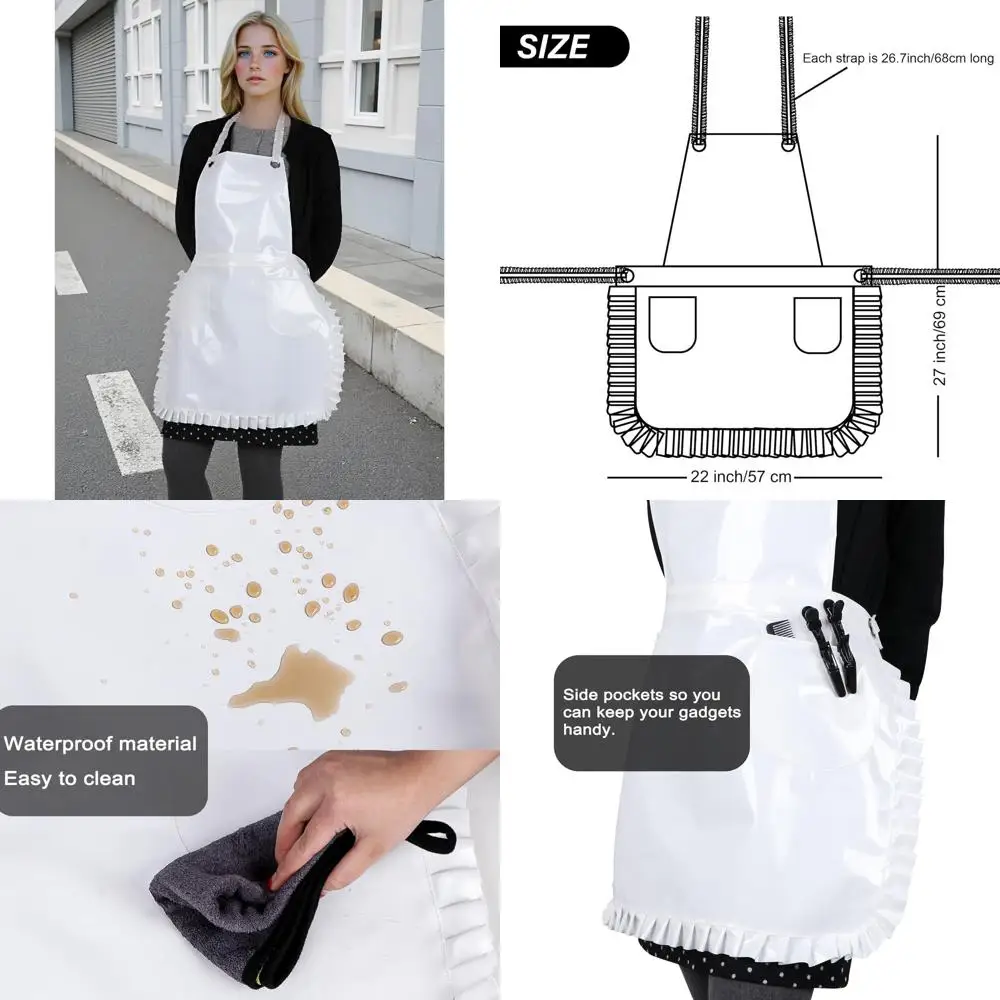 

Водонепроницаемый виниловый фартук с рюшами на шнуровке и карманами для художников и парикмахеров