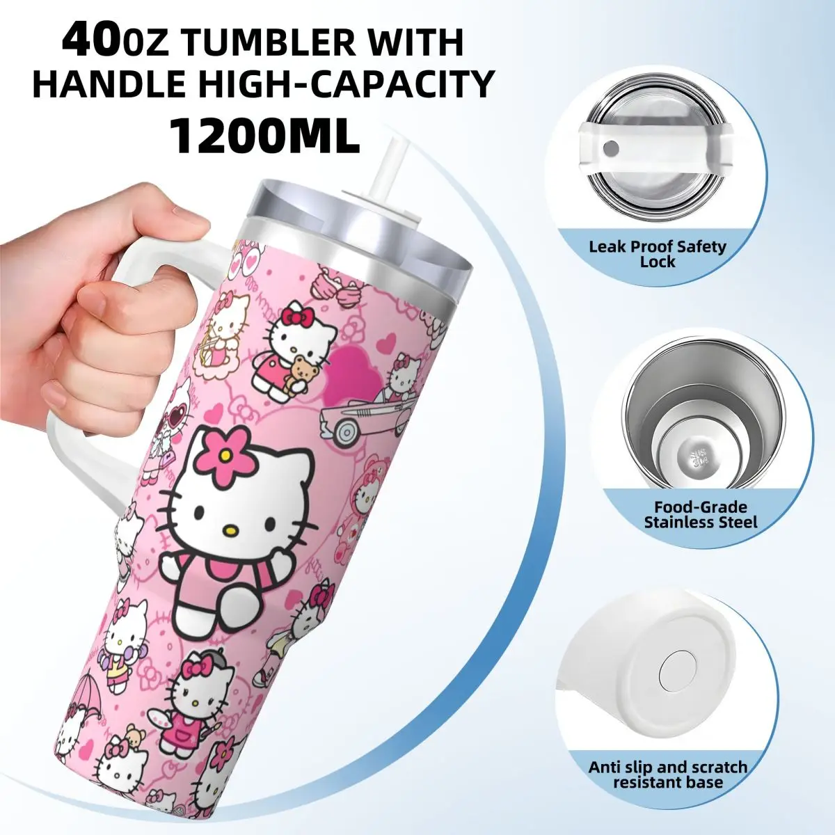 Stainless Steel Tumbler Hello Kitty Thermal Cups Heat Preservation Hot Drinks Car Mugs Driving Custom Water Bottle