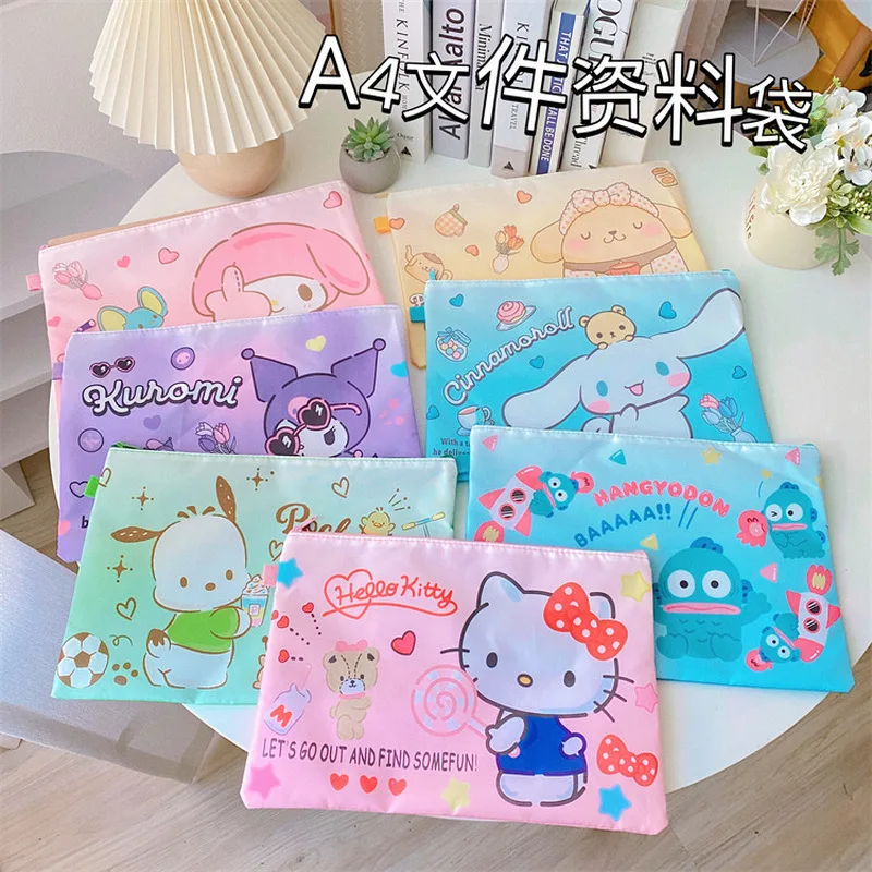 2pcs Sanrio Cute Kuromi Melody Pvc File Bag Girl Heart Student Cartoon Paper Storage Bag A4 Folder Stationery Anime Accessories