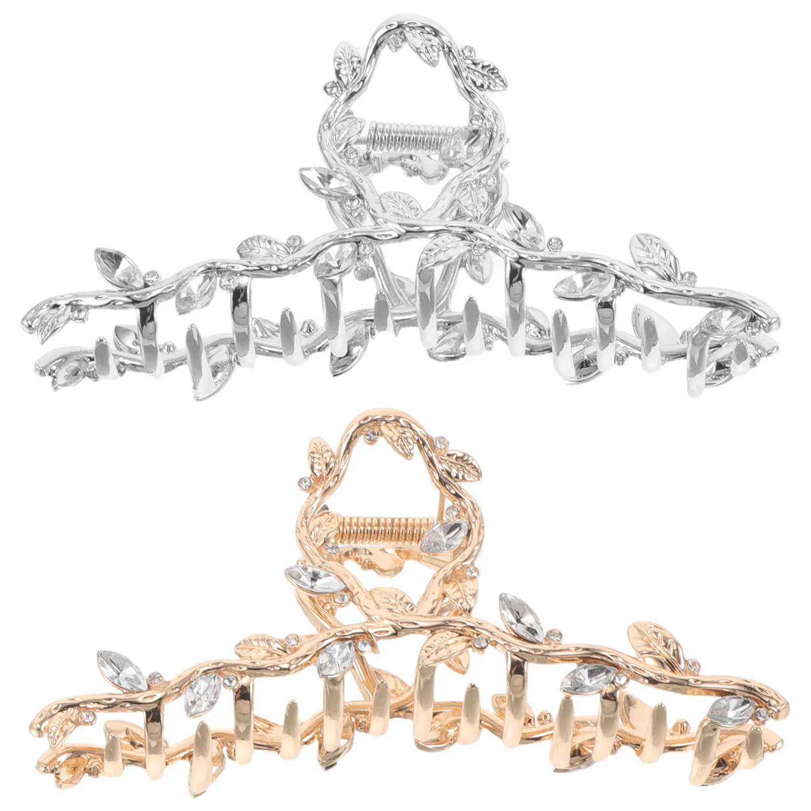 

2 шт. Заколки-крабы для волос из сплава с стразами, в форме листа, металлические, для густых волос, для укладки, женские аксессуары для пучка, золотые, серебряные