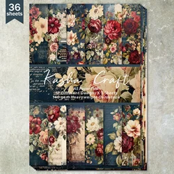 36 Sheets A5 (Retro Blue American Floral Border) Clipping Thin Paper For Bullet Diary, Junk Magazine, Greeting Card Background