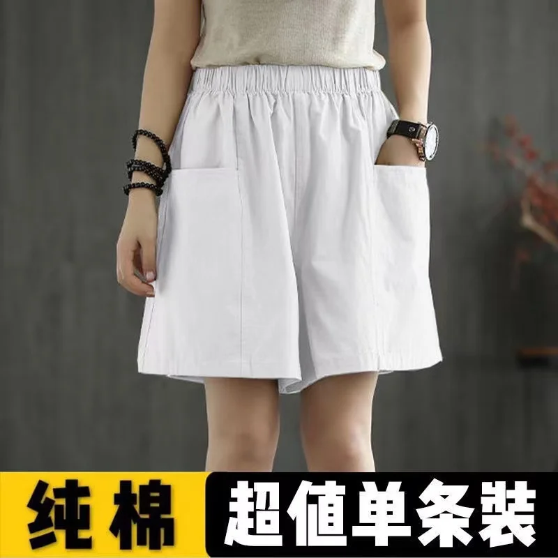 Artistic Cotton Short Pants Women's Summer Loose Slimming Versatile plus Size Large Pocket Wide Leg Five-Quarter Pants