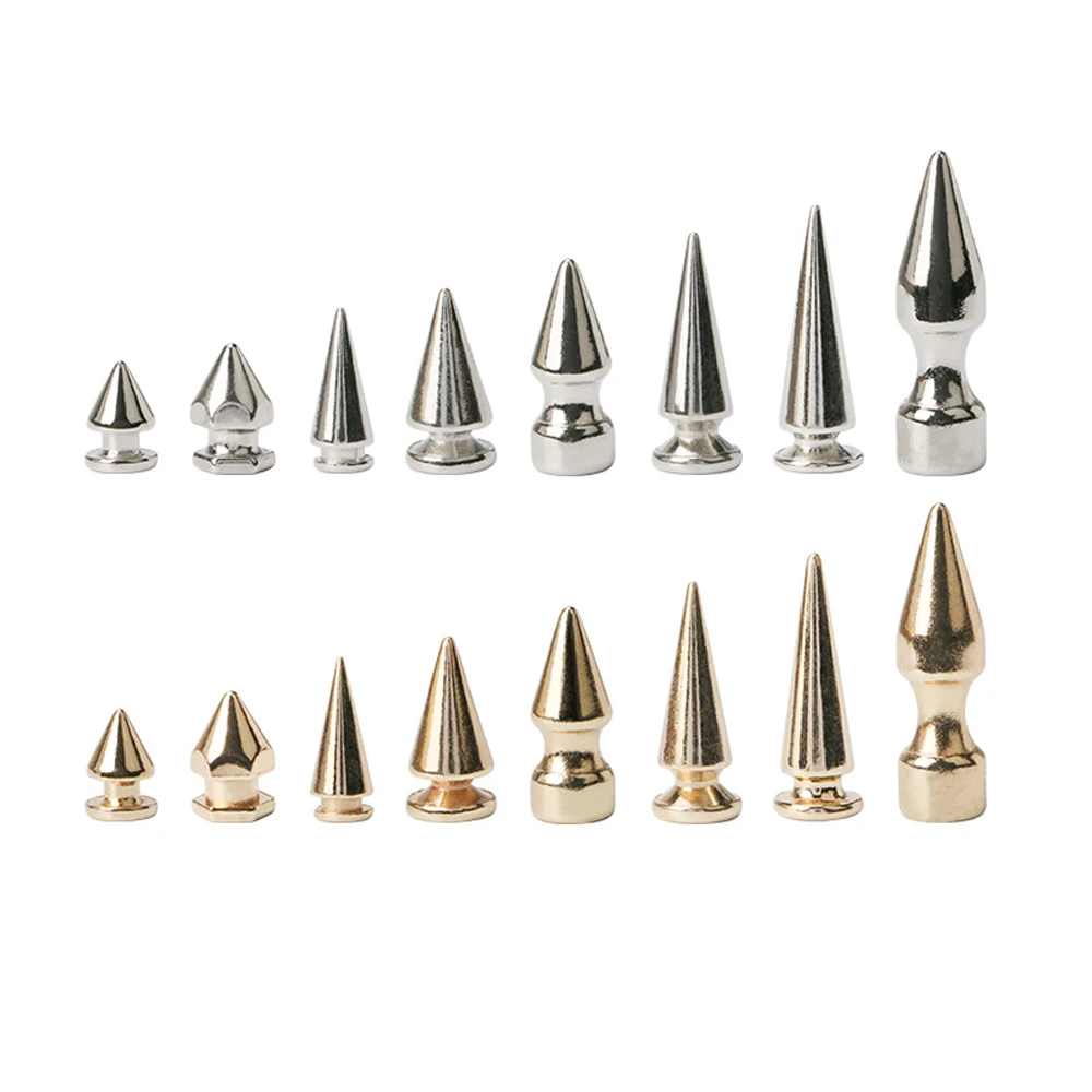 10 Sets Silber Gold Kegel Spikes Schraubbolzen Nieten Metall Baum Spikes und Nieten Metallic Schraubverschluss für DIY Lederbekleidung – Detail 3