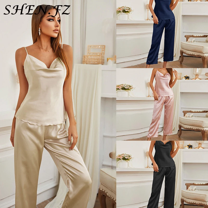 

New Sexy Women's Pajamas Fashion Silk Pajamas for Women Sleepwear Pyjamas Silk Satin Cami Top and Shorts Pajamas for Women