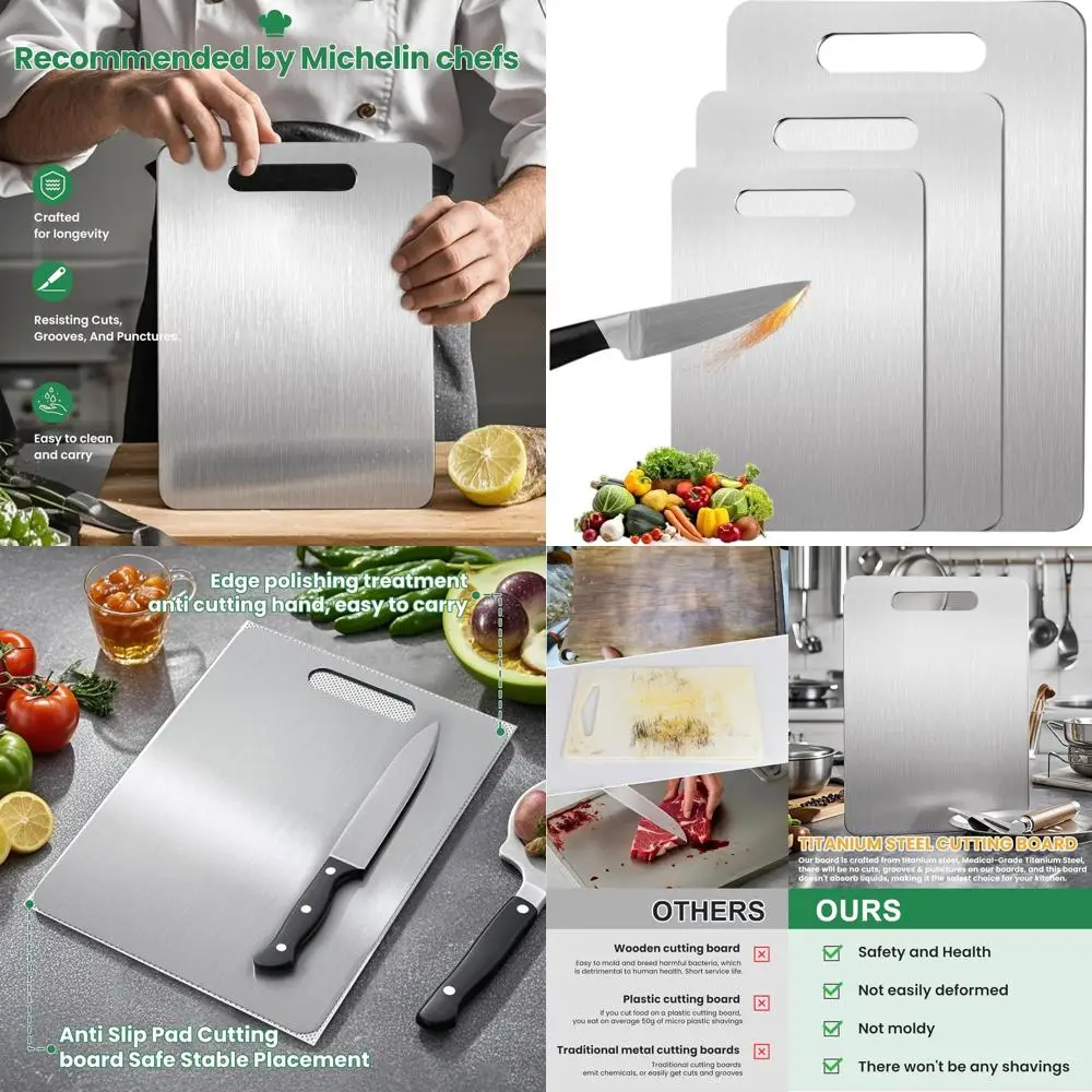 

Тройные титановые кухонные разделочные доски — чистые, прочные, двусторонние для мяса, фруктов, овощей, легкой очистки (M, L, XL)