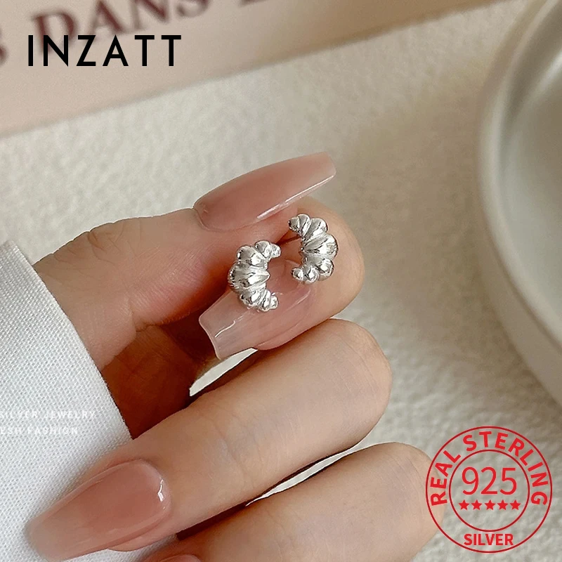 INZATT Real 925 Sterling Silver Croissant Mini Stud Earrings for Women Trendy Fine Jewelry Geometric Accessories