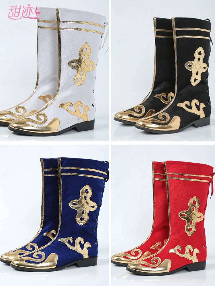 

Длинные нескользящие танцевальные ботинки для мужчин и женщин: этнические тибетские, модные для выступлений, традиционные монгольские