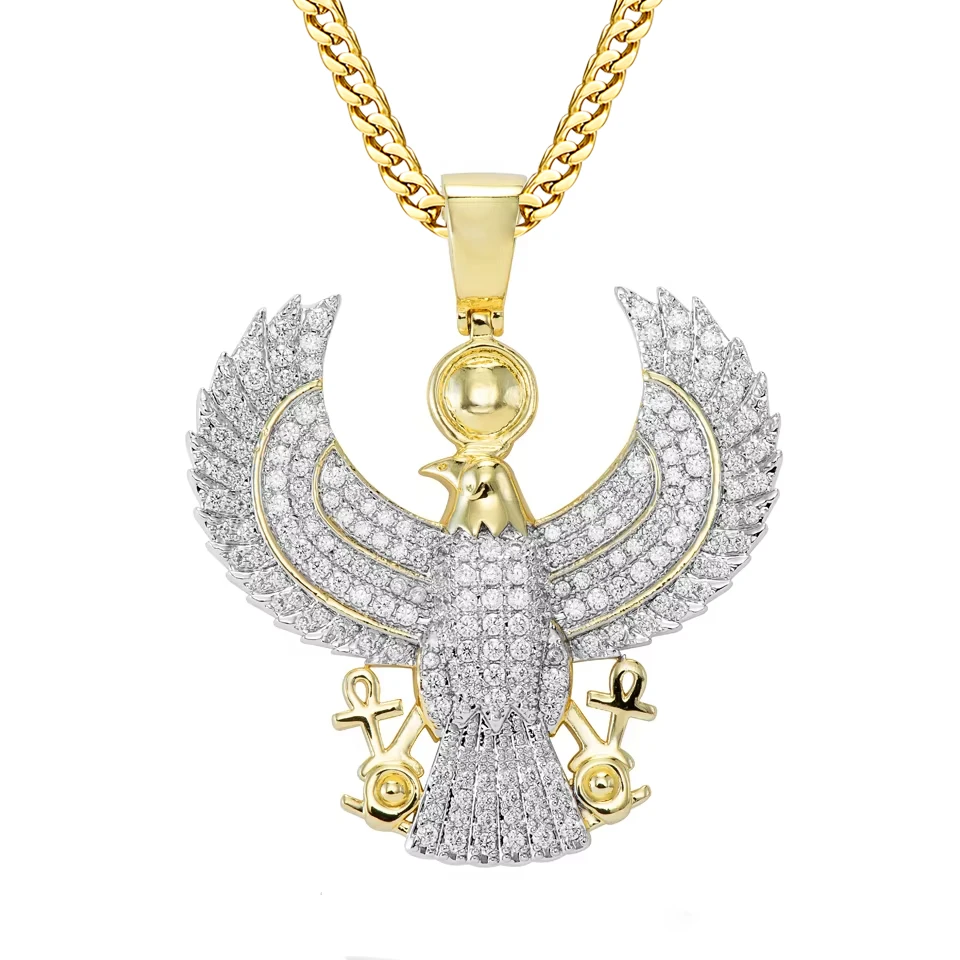 

VANAXIN Horus Royal Falcon Eagle Necklace Pendant for Women Men Trendy Egyptian Guardian Inlaid Hip Hop Jewelry