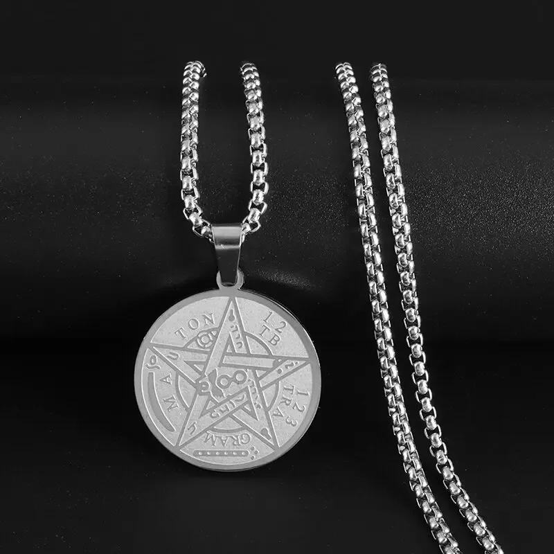 Stainless Steel Mystical Witchcraft Pentagram Pendant Necklace Solomon Seal Pentagram Kabbalah Amulet Jewelry