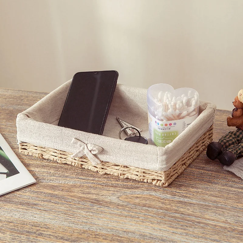 سلال خوص منسوجة يدويًا سلة تخزين منسوجة أشتات منظم الملابس سلة الغسيل اللعب حاوية الوجبات الخفيفة صندوق تخزين مكتبي