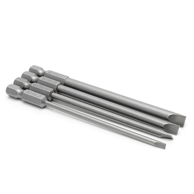 4Pcs 100mm Slotted Screwdriver Bit 3mm-6mm S2 Magnetic Flat for Head 1/4