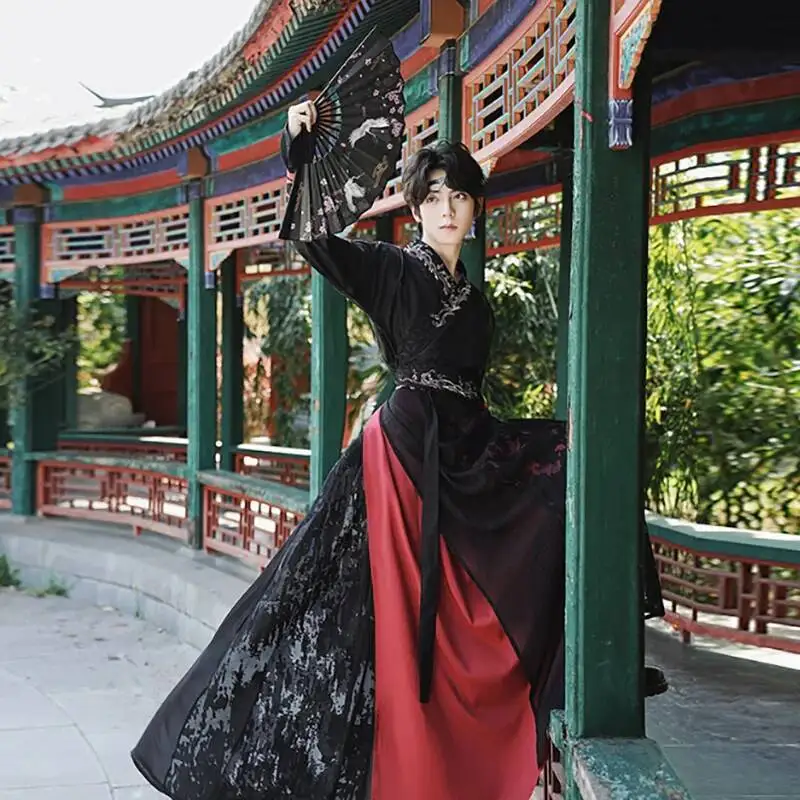 

Chinese Hanfu Costume Men Halloween Cosplay Costume Party Outfit Ancient Embroidery Hanfu Black Gothic Costume Plus Size 6XL