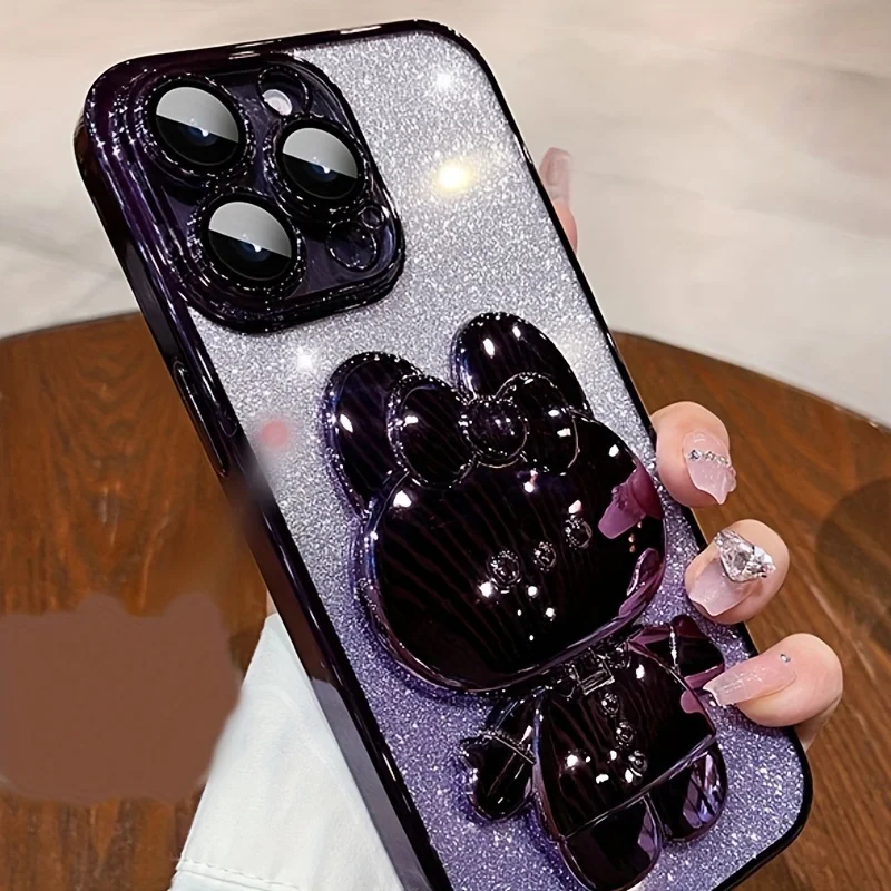 Glitzernder Hasenspiegel mit Farbverlauf und Halterung für iPhone 16 11 12 13 14 Plus 15 Pro Max, Linsenschutz, weiche TPU-Abdeckung – Detail 11