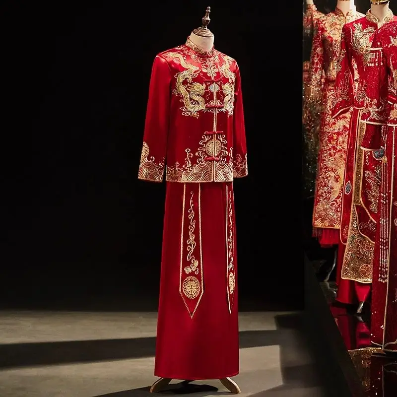 Yourqipao Xiuhe Men's Clothing 2026 New Chinese Style Groom's Wedding Dress Dragon and Phoenix Gown Chinese Traditional Sets