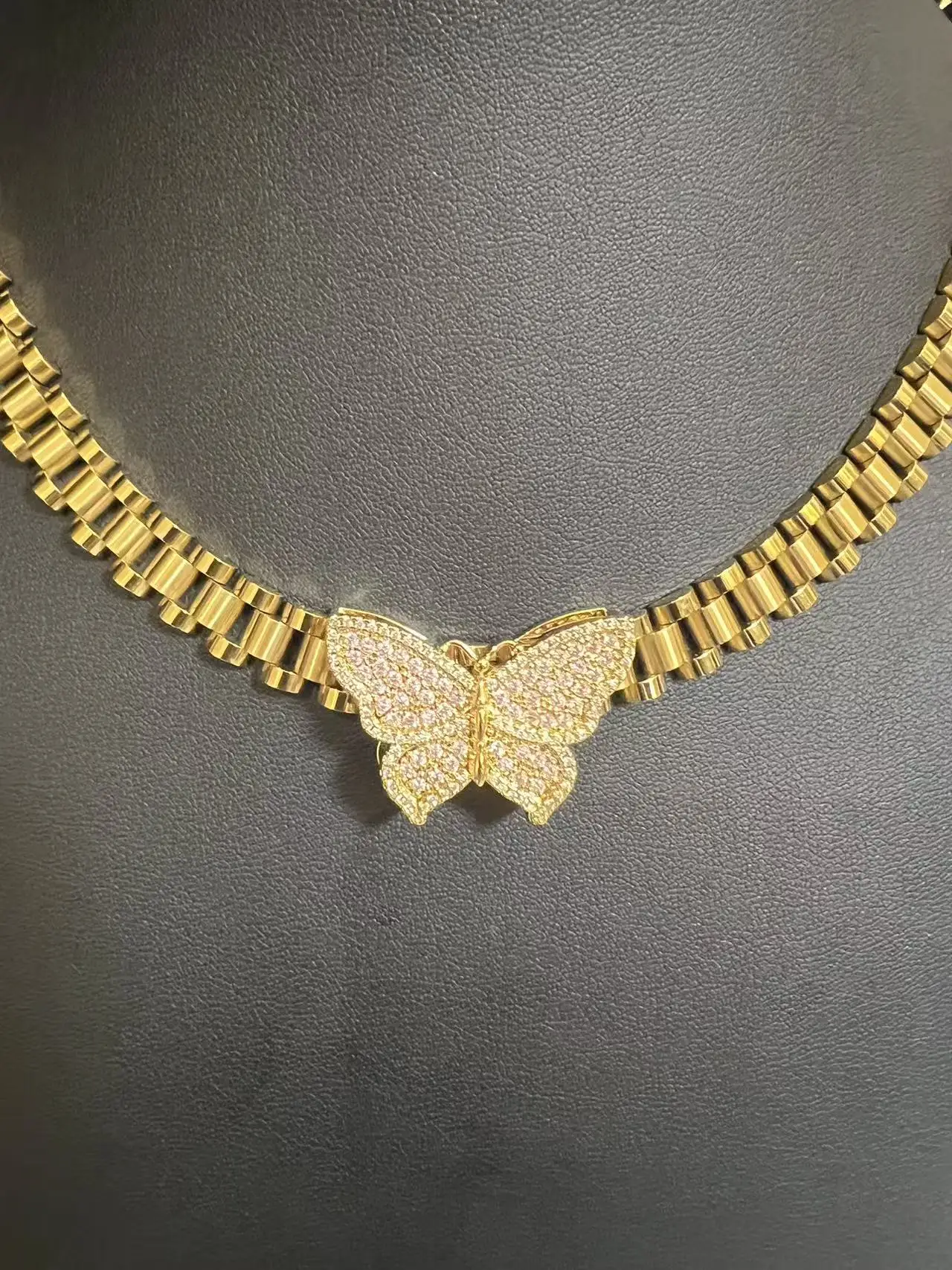 Collana alla moda con ciondolo a forma di cuore in acciaio inossidabile con pepita Rollie, con diamanti CZ, regalo di gioielli a catena da donna