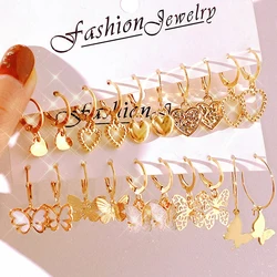 Boho Butterfly Earrings Set For Women Metal Gold Color Hollow Heart Dangle Earrings Girls Party Trendy Jewelry Gifts 2023 New