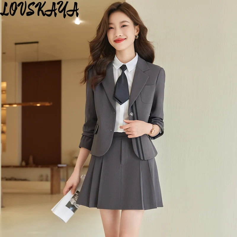 New small and sophisticated college style casual suit set gray small fragrant suit jacket for women in autumn