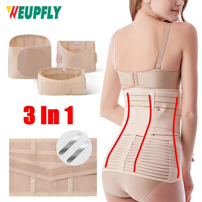 Postpartum Belly Wrap Band 3 in 1 Belt, C Section Girdle Support Recovery Waist Pelvis Binder Postnatal Body Shaper Shapewear