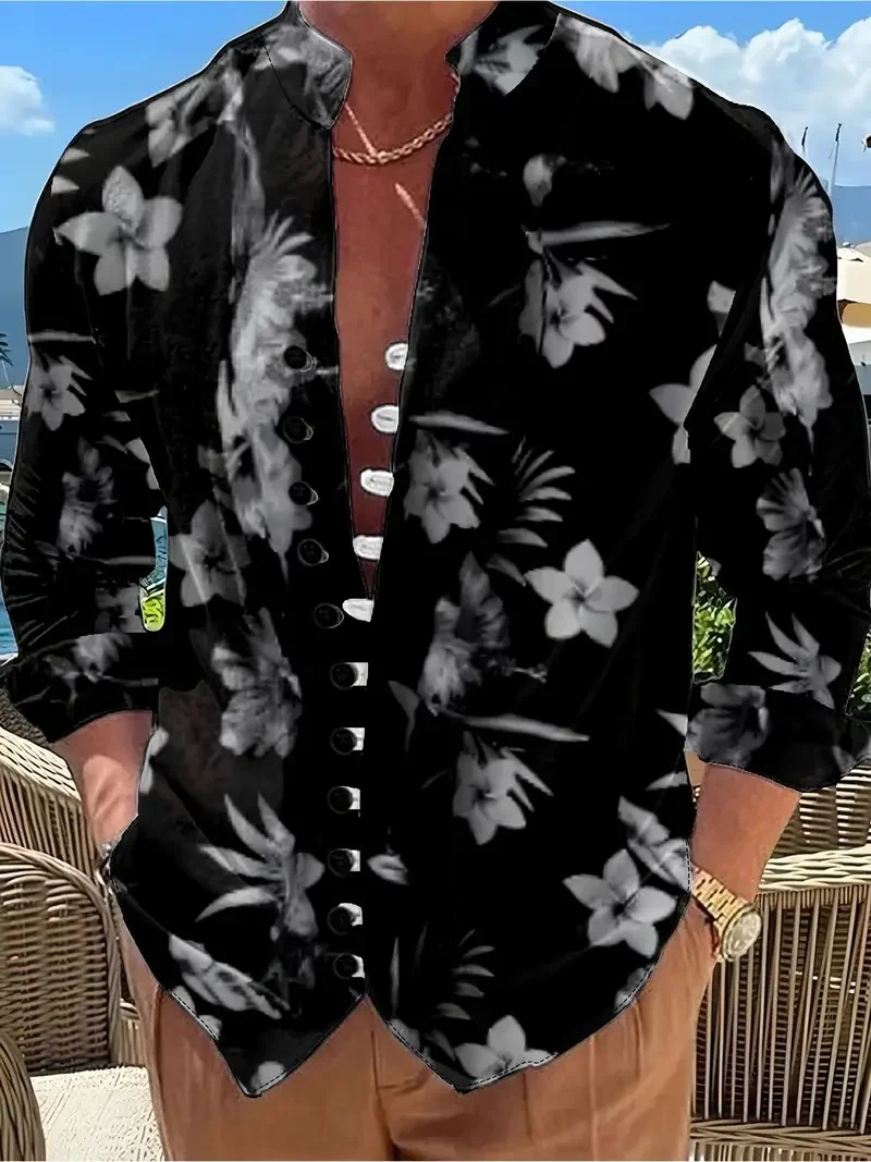 Men's Long Sleeve Shirt New Printed Button Shirt Fashion Loose Men's Shirt Casual Clothing Muslim Men's Clothing,