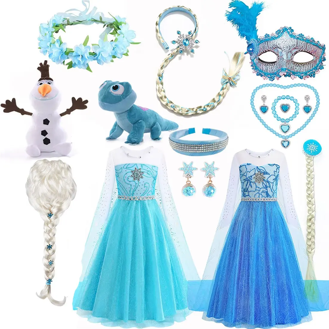 

Halloween Christmas Carnival Easter Girls Elsa Anna Sleeve Blue Dress for Girl Birthday Cosplay Elsa Princess Dress for Girl