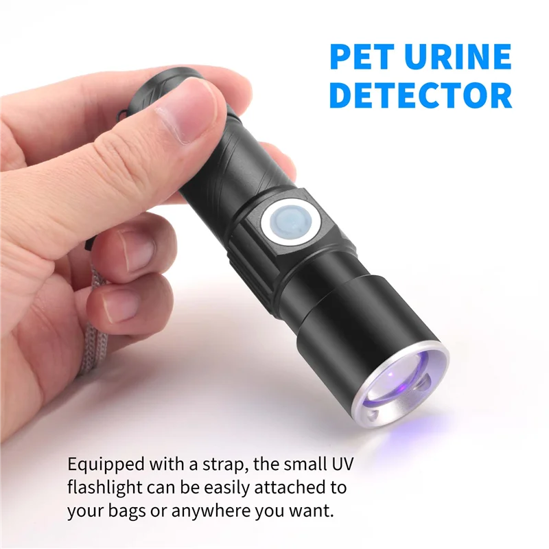 

395 Нм УФ-фонарик Blacklight USB перезаряжаемый светодиодный фонарик водонепроницаемый инспекционный фонарик для мочи домашних животных-A27R