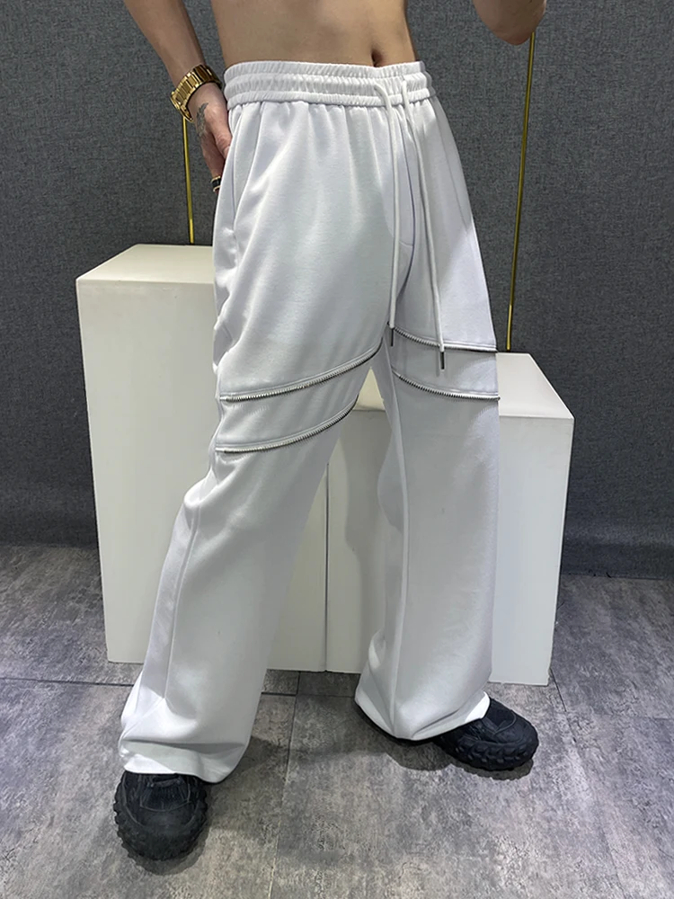 

Casual Men's Pants American Style Zipper Splicing Design Spring Autumn Drape Straight Micro Flared Pants Breathable High Elastic