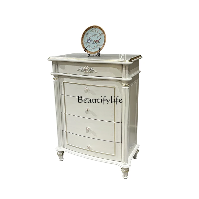 

French solid wood chest of drawers, European court light luxury carved lockers