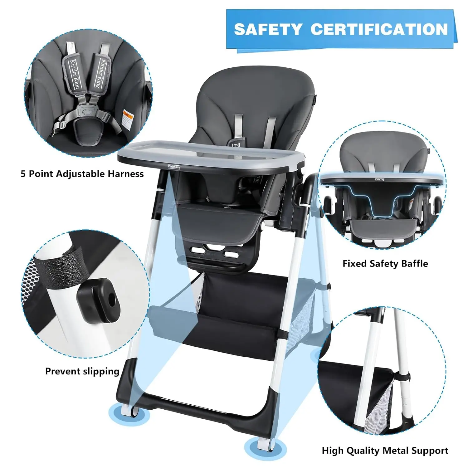 High Chair for Babies & Toddlers, Simple Fold Highchair w/Large Storage Basket, Adjustable Height, Recline & Footrest,