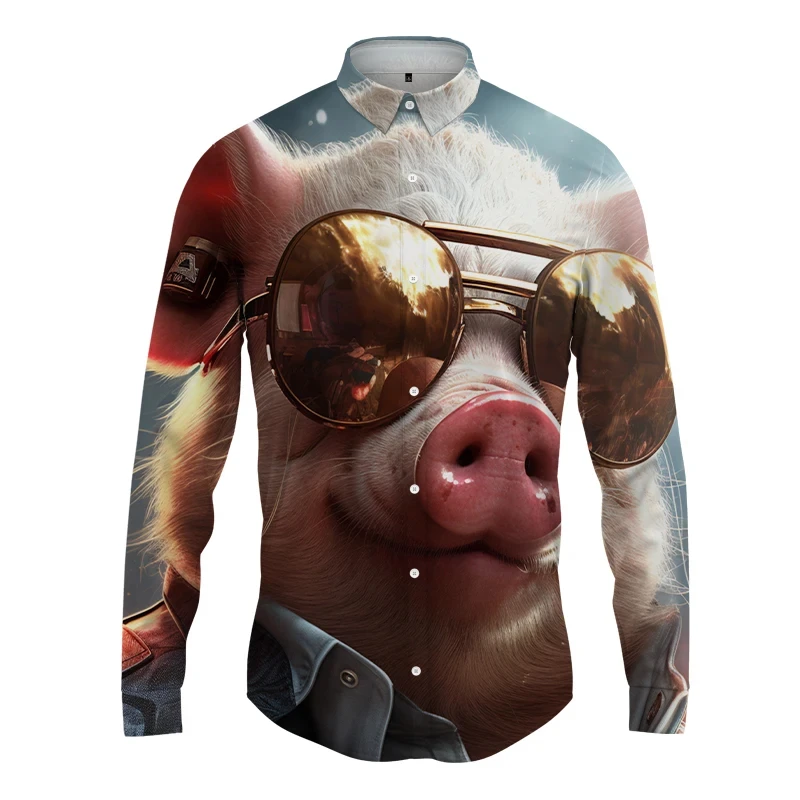 Spoof Animal Lapel Men Shirt 3D Printed Man/Women Casual Fashion Long Sleeves Shirts Button Streetwear Oversized Unisex Clothing