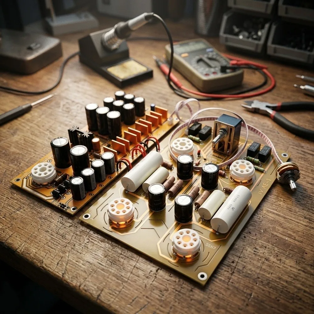 Compact For HiFi Preamp Kit Based on 6SN7 Tubes with PSU Board 4 Audio Inputs 160x230mm Main Board 100x230mm Power Board