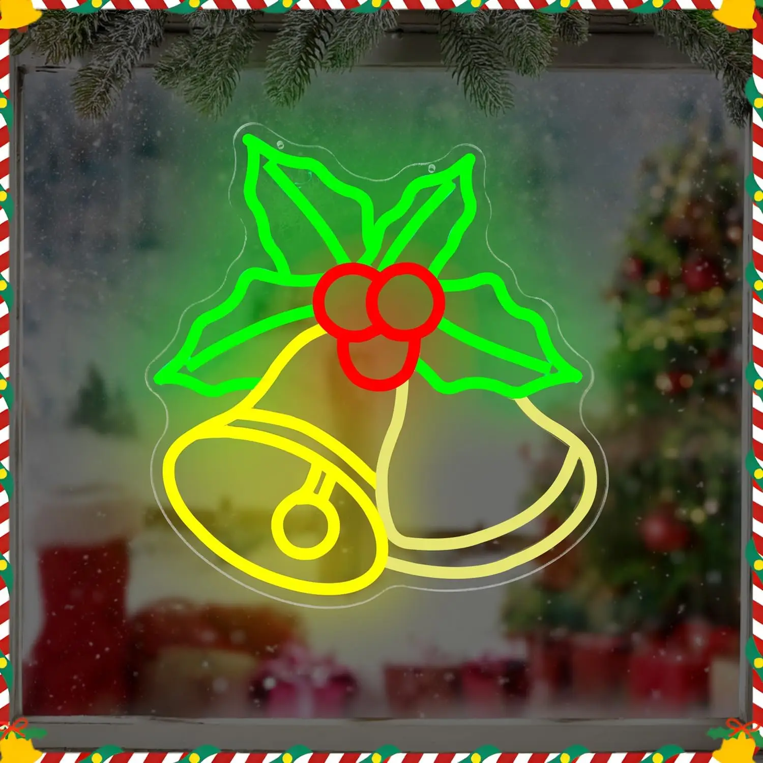 クリスマスベル ネオンサイン 壁飾り 調光可能 ネオンサイン 点滅ベル ホーリー付き LEDサイン クリスマスライトアップサイン ホームパーティー用