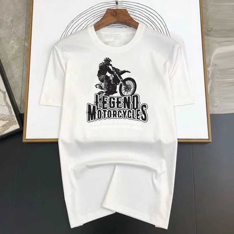 2024 New Trendy T-shirt Women's Leisure Fashion Summer Round Neck T-shirt Pure Cotton Top Cupcakes Scrambling Motorcycle Print