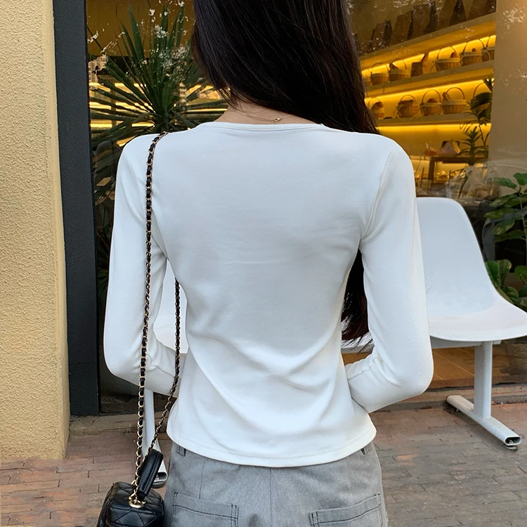 2026 Herbst Winter Damen T-Shirt Spitze Schlankes Basis-T-Shirt Elegantes Vielseitiges Strick-Layering-Oberteil mit Langen Ärmeln für Damen Neu eingetroffenes T-Shirt – Detail 20
