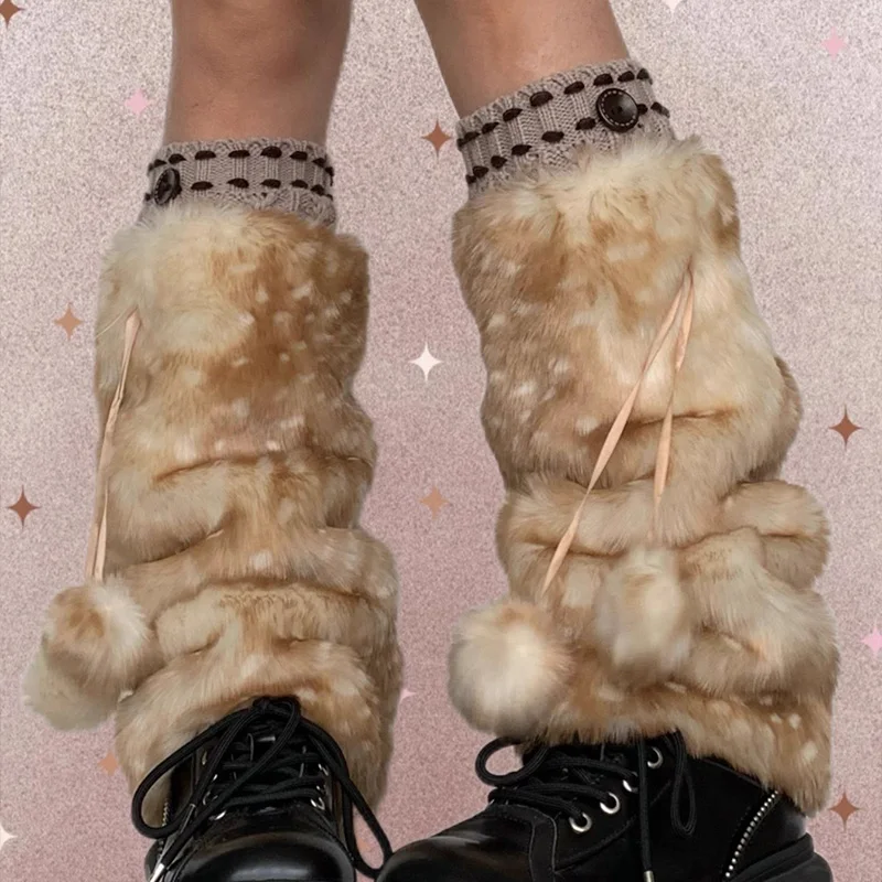 

Женские плюшевые гетры с милым крутым узором оленя, зимние теплые плюшевые носки до бедра в студенческом стиле Jk, рождественский подарок