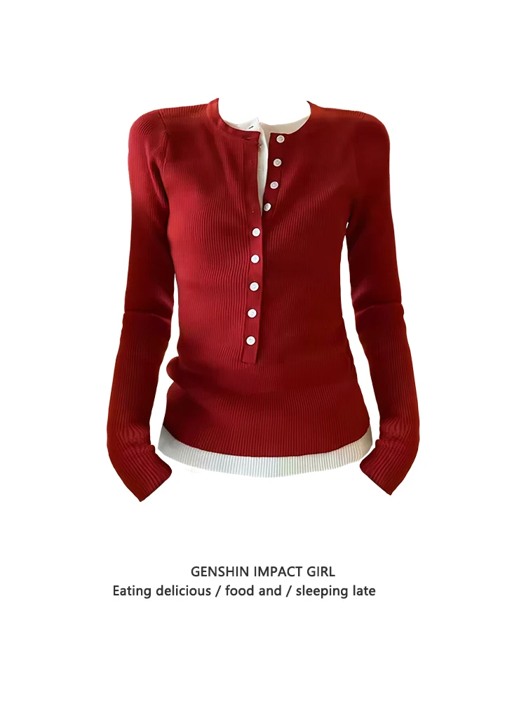 

Korean Style round Neck Knitted Sweater Women's Slim Fit Color Block Design Spring New Fashion Top Quality Soft Knitwear