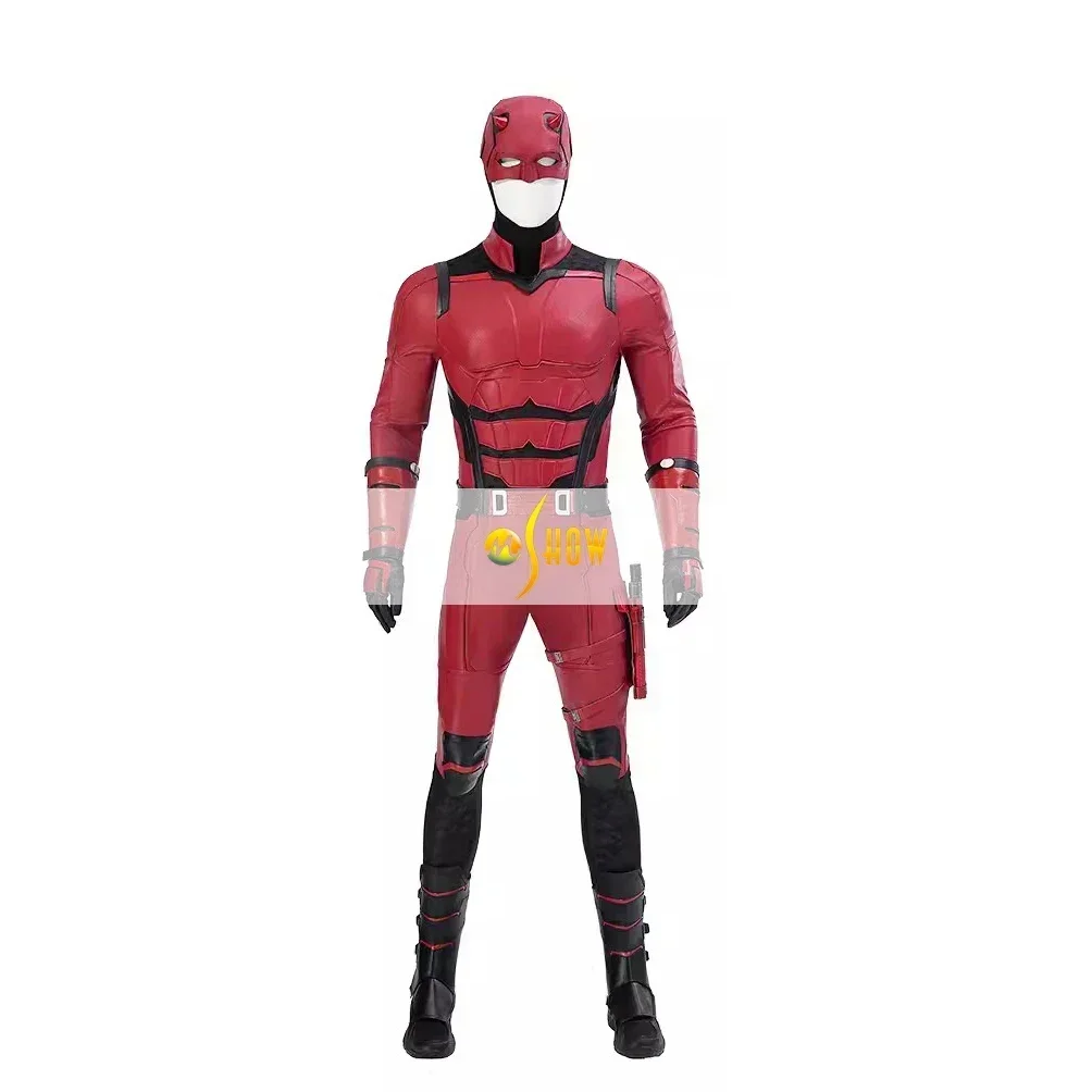 Matt Murdock Cosplay Costume  Red Leather Battle Suit Jumpsuit Belt Gloves Outfit Halloween Carnival Party Suit